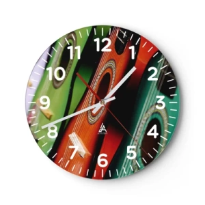 Reloj de pared - Reloj de vidrio - La guitarra tiene muchos colores - 40x40 cm