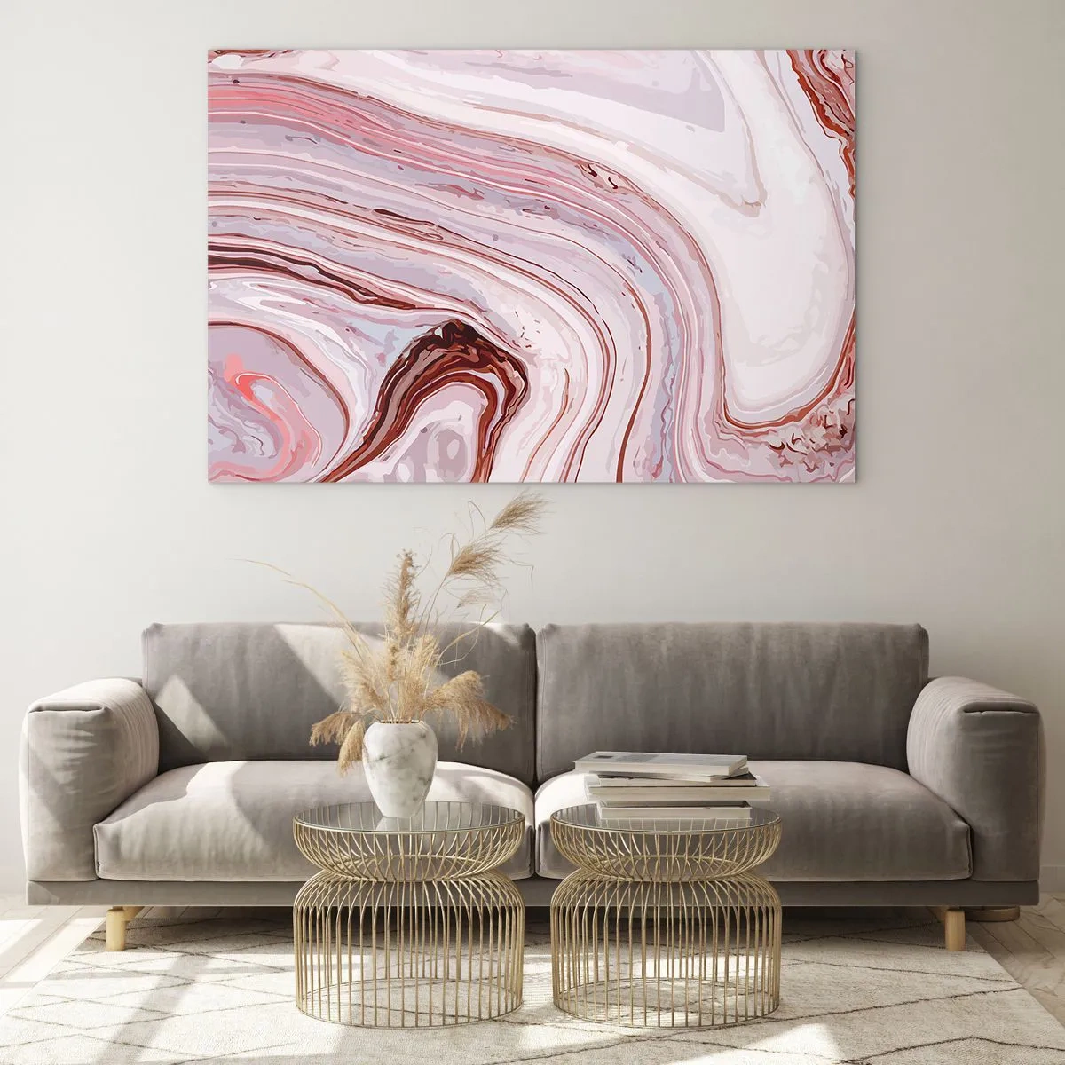 Cuadro sobre vidrio - Impresiones sobre Vidrio - Patrón de mármol en tonos rosa y marrón. - 120x80cm - Cambio de dirección - Decoración de pared moderna para salón y dormitorio ARTTOR