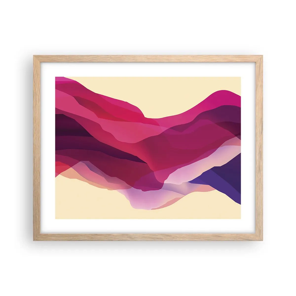 Póster en marco roble claro - Ondas púrpuras - 50x40 cm