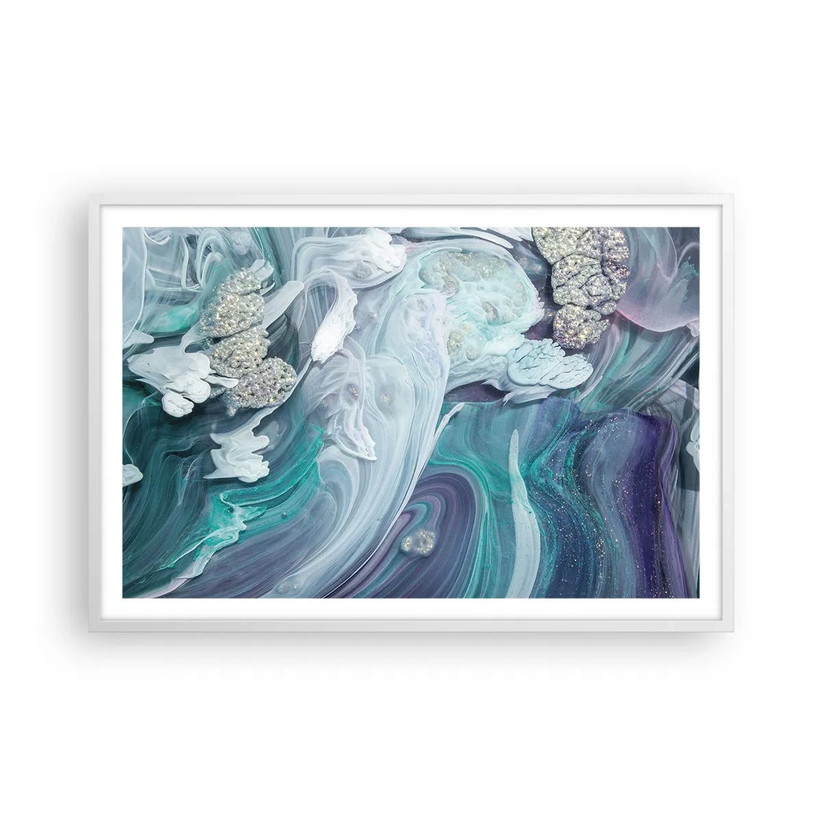 Póster en marco blanco - Corrientes de azul - 91x61 cm