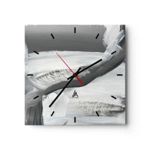 Reloj de pared - Reloj de vidrio - Abstracción gris y blanca con líneas dinámicas. - 30x30cm - Con movimientos decididos - Decoración de pared moderna para salón y dormitorio ARTTOR
