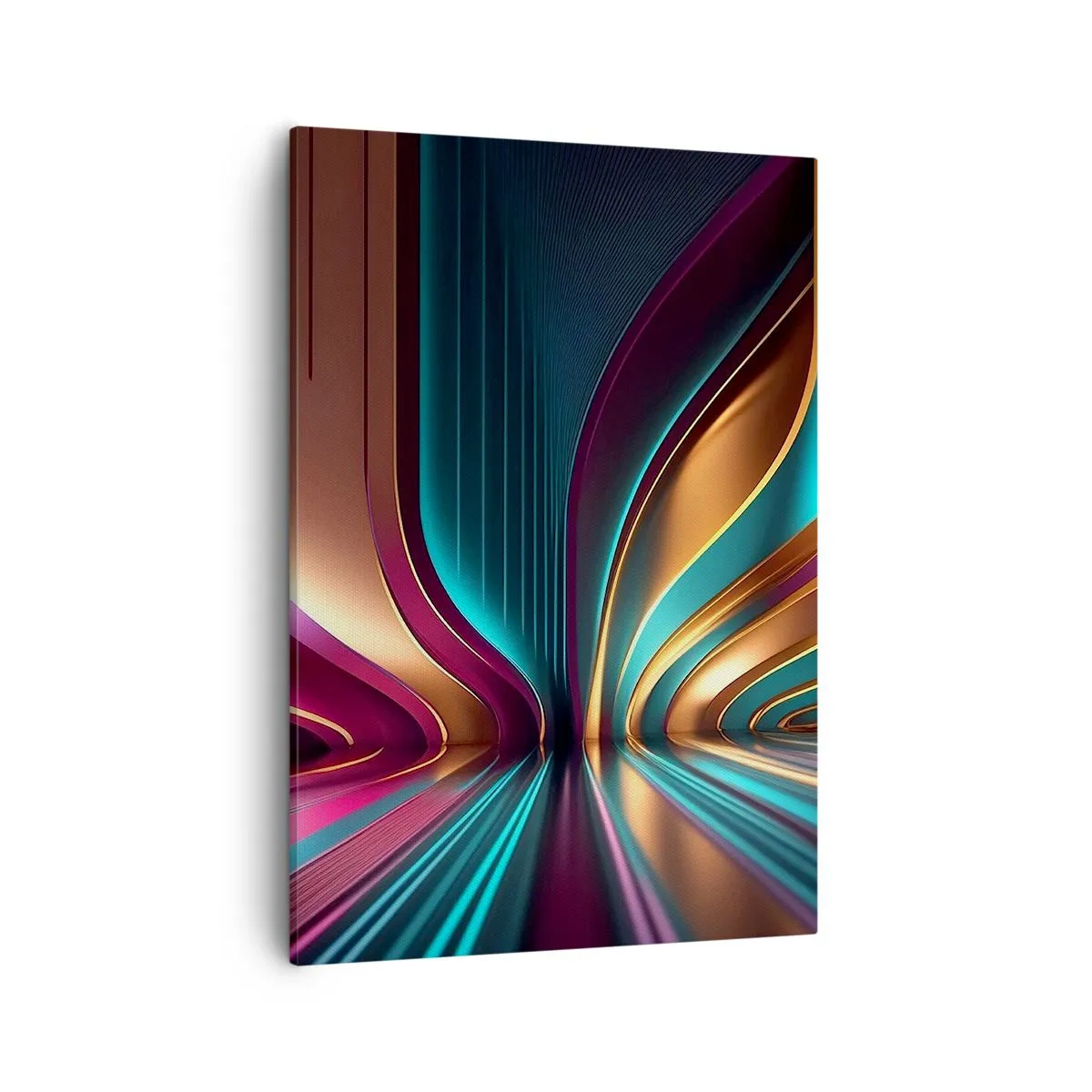 Cuadro sobre lienzo - Impresión de Imagen - Abstracción futurista con colores intensos y curvas. - 50x70cm - Arquitectura de la luz - Decoración de pared moderna para salón y dormitorio ARTTOR