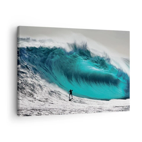 Cuadro sobre lienzo - Impresión de Imagen - Surfista frente a una ola gigante - 70x50cm - Reto aceptado - Decoración de pared moderna para salón y dormitorio ARTTOR