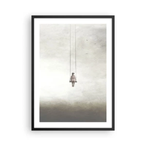 Póster en marco negro - Una figura en un columpio suspendida en el espacio. - 50x70cm - El niño que llevamos dentro - Decoración de pared moderna para salón y dormitorio ARTTOR