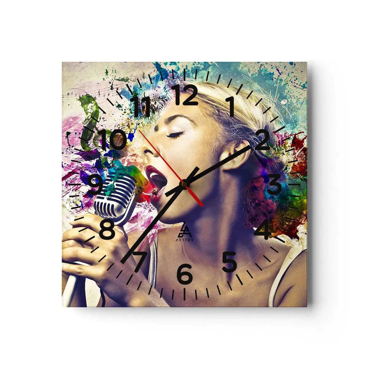 Reloj de pared - Reloj de vidrio - Pinta el mundo con tu voz - 40x40 cm