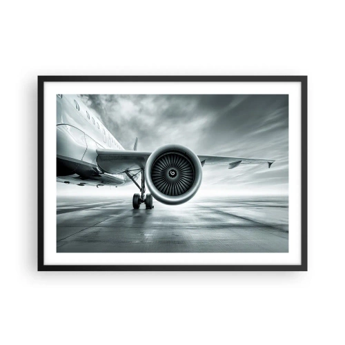 Póster en marco negro - El motor a reacción de un avión en la pista - 70x50cm - Hay poder - Decoración de pared moderna para salón y dormitorio ARTTOR