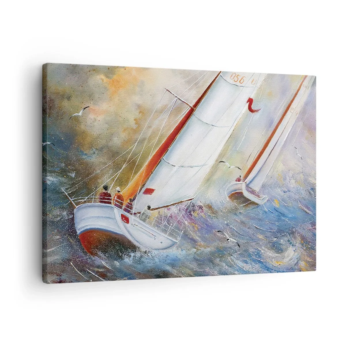 Cuadro sobre lienzo - Impresión de Imagen - Veleros sobre olas agitadas en una composición dinámica - 70x50cm - Surcando las olas - Decoración de pared moderna para salón y dormitorio ARTTOR