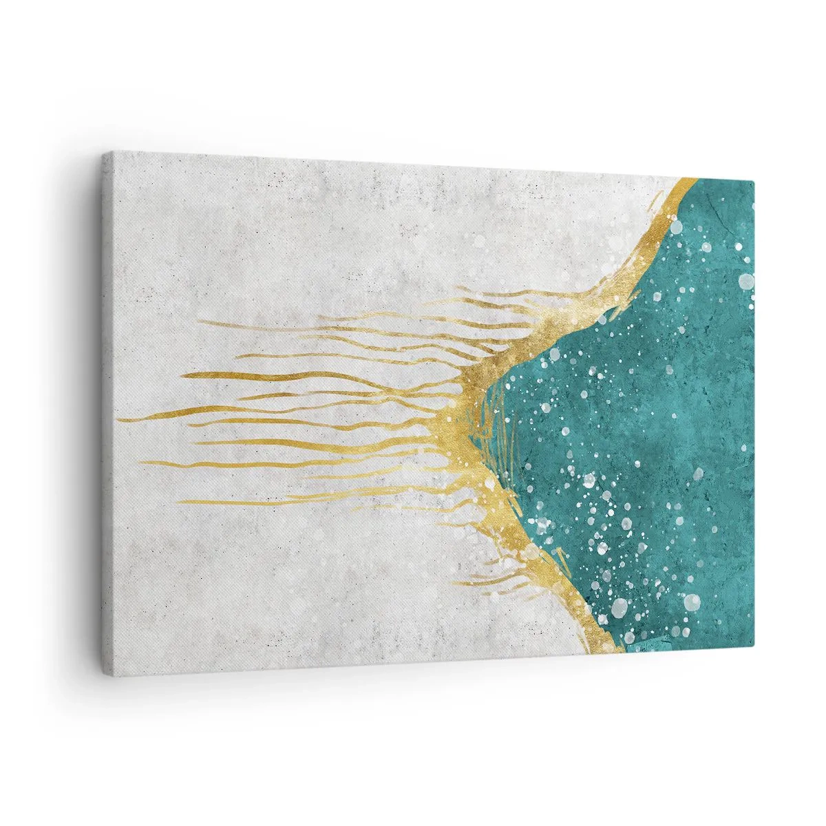 Cuadro sobre lienzo - Impresión de Imagen - Una composición abstracta en tonos dorados y turquesas. - 70x50cm - Marea dorada - Decoración de pared moderna para salón y dormitorio ARTTOR