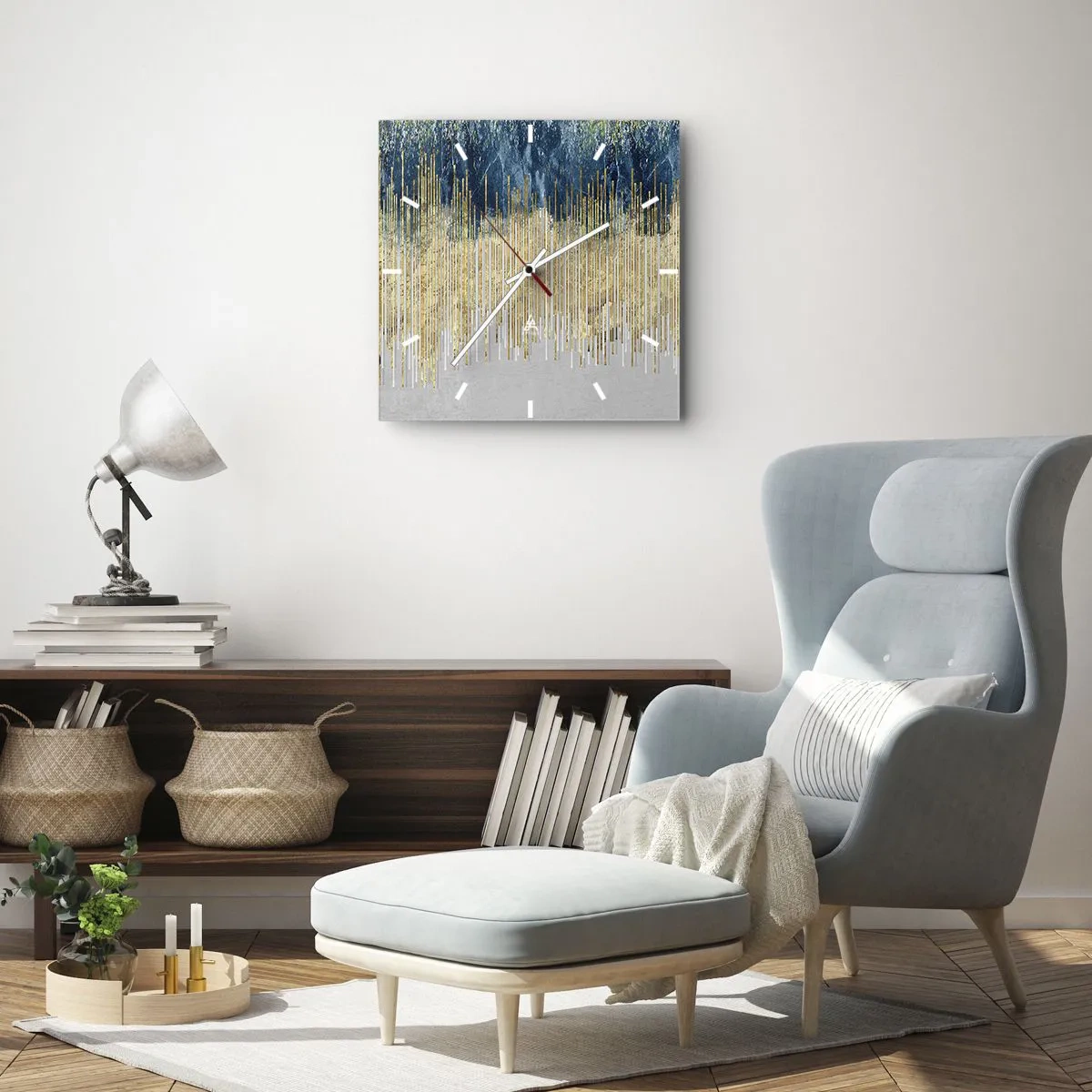 Reloj de pared - Reloj de vidrio - Frontera de líneas doradas - 40x40 cm