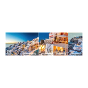 Muestra de fotomural autoadhesivo Deluxe Sticker - La esencia de lo griego - Santorini, Arquitectura, Grecia - 100x30 cm