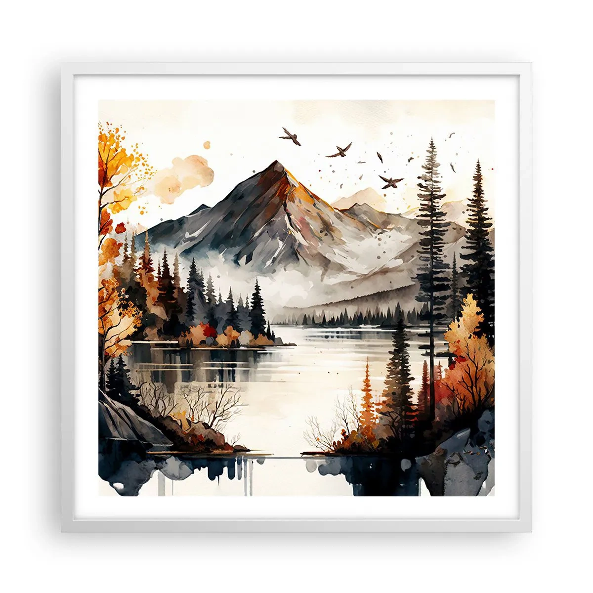 Póster en marco blanco - Otoño dorado en las montañas - 60x60 cm