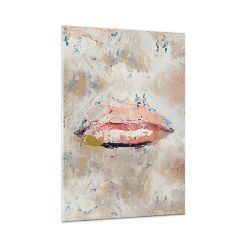 Cuadro sobre vidrio - Impresiones sobre Vidrio - Imagen abstracta de labios en una técnica de pintura expresiva. - 50x70cm - Despierta los sentidos - Decoración de pared moderna para salón y dormitorio ARTTOR