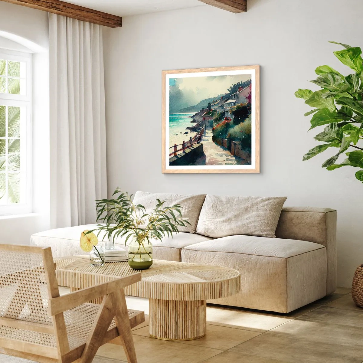 Póster en marco roble claro - Ciudad mediterránea - 30x30 cm