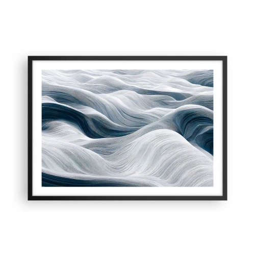 Póster en marco negro - Líneas onduladas en tonos azules y blancos. - 70x50cm - Olas blancas y azules - Decoración de pared moderna para salón y dormitorio ARTTOR