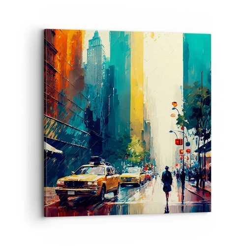 Cuadro sobre lienzo - Impresión de Imagen - Nueva York - hasta la lluvia es colorida - 70x70 cm