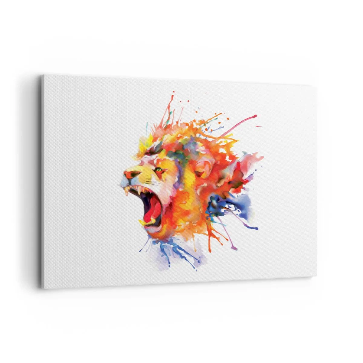 Cuadro sobre lienzo - Impresión de Imagen - Retrato colorido de un león en un estilo dinámico. - 120x80cm - Estallar de ira - Decoración de pared moderna para salón y dormitorio ARTTOR