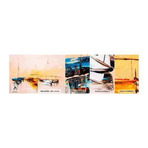 Muestra de fotomural autoadhesivo Deluxe Sticker - Atardecer en el puerto deportivo - Barcos, Veleros, Pedazo - 100x30 cm
