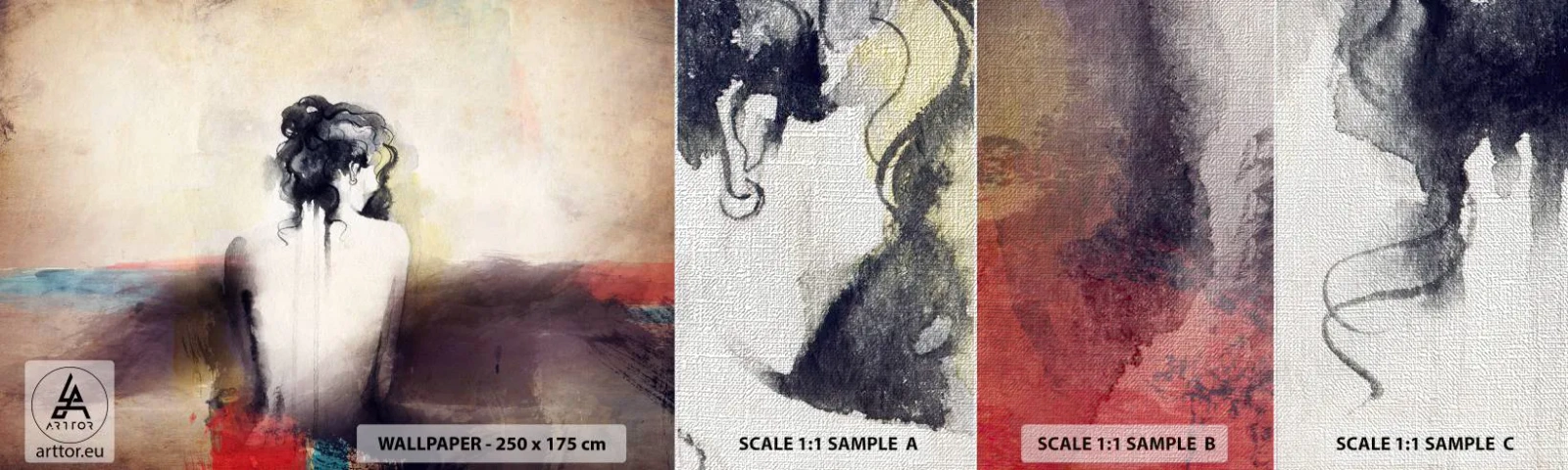 Muestra de fotomural Premium Canvas - Líneas suaves, formas ovaladas - Mujer, Cuerpo, Pedazo - 100x30 cm