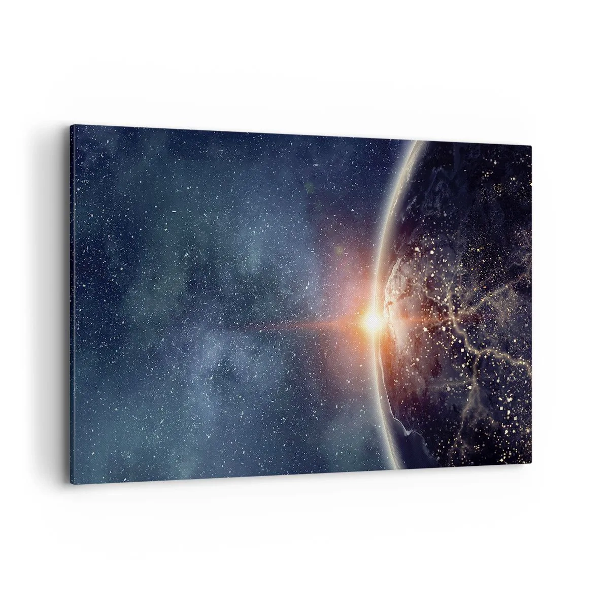 Cuadro sobre lienzo - Impresión de Imagen - La Tierra vista desde el espacio con el sol naciente - 120x80cm - En una nueva perspectiva - Decoración de pared moderna para salón y dormitorio ARTTOR