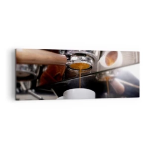 Cuadro sobre lienzo - Impresión de Imagen - Primer plano de una máquina de café preparando una dosis fresca de espresso - 140x50cm - El mejor momento del día - Decoración de pared moderna para salón y dormitorio ARTTOR