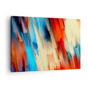 Cuadro sobre lienzo - Impresión de Imagen - Pincelada abstracta en tonos azules y naranjas - 70x50cm - Una cascada de colores - Decoración de pared moderna para salón y dormitorio ARTTOR