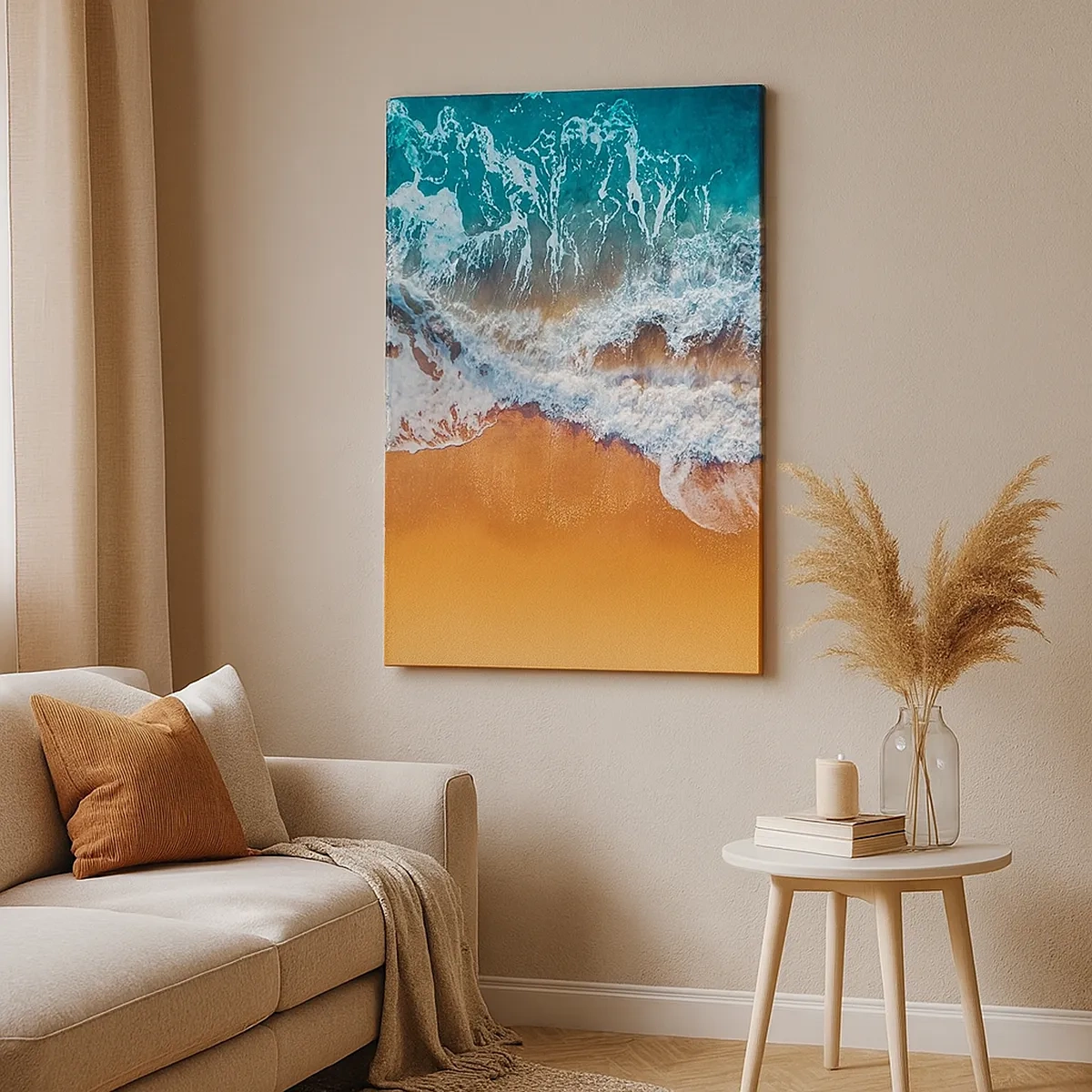 Cuadro sobre lienzo - Impresión de Imagen - Vista aérea de las olas del océano rompiendo en la orilla - 50x70cm - Siempre a la par - Decoración de pared moderna para salón y dormitorio ARTTOR