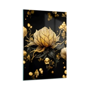Cuadro sobre vidrio - Impresiones sobre Vidrio - Flor dorada sobre fondo oscuro - 70x100cm - Sutil fragilidad - Decoración de pared moderna para salón y dormitorio ARTTOR