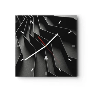 Reloj de pared - Reloj de vidrio - Abstracción en blanco y negro con estructuras geométricas. - 30x30cm - Orden espacial - Decoración de pared moderna para salón y dormitorio ARTTOR