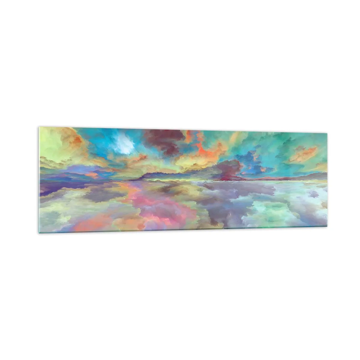 Cuadro sobre vidrio - Impresiones sobre Vidrio - Paisaje de nubes colorido en estilo abstracto. - 160x50cm - Dos cielos - Decoración de pared moderna para salón y dormitorio ARTTOR