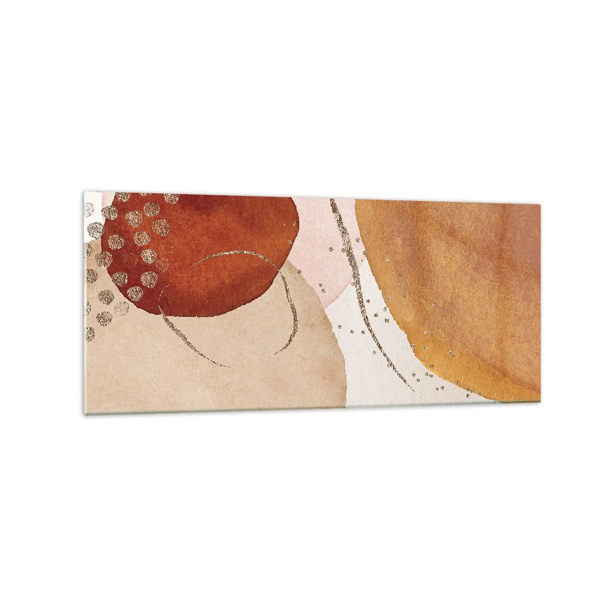 Cuadro sobre vidrio - Impresiones sobre Vidrio - Formas abstractas en tonos cálidos de marrón y dorado. - 120x50cm - Movimiento abstracto - Decoración de pared moderna para salón y dormitorio ARTTOR