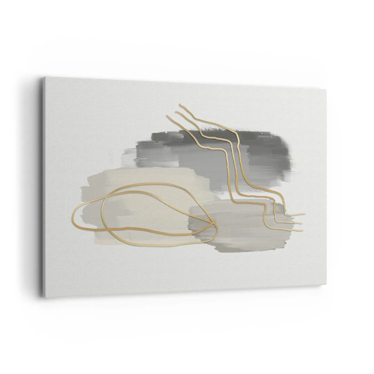 Cuadro sobre lienzo - Impresión de Imagen - Líneas doradas abstractas sobre un fondo gris - 100x70cm - Persistencia y movimiento - Decoración de pared moderna para salón y dormitorio ARTTOR