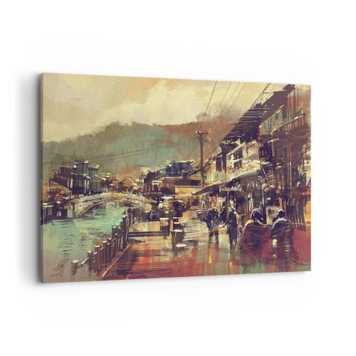 Cuadro sobre lienzo - Impresión de Imagen - Un pueblo con un puente y calles de estilo artístico. - 120x80cm - La vida como riqueza de grises - Decoración de pared moderna para salón y dormitorio ARTTOR