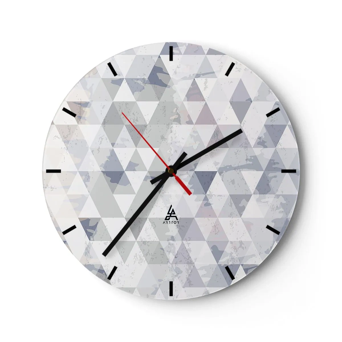 Reloj de pared - Reloj de vidrio - Patrón geométrico con triángulos grises en un estilo moderno. - 30x30cm - A ritmo de triángulo - Decoración de pared moderna para salón, cocina y dormitorio ARTTOR