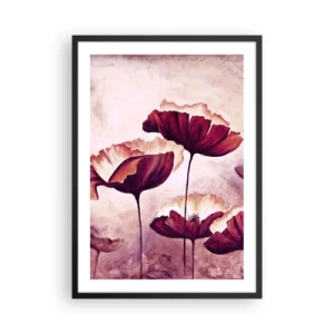 Póster en marco negro - Amapolas pintorescas sobre un sutil fondo pastel. - 50x70cm - Pétalo rojo y blanco - Decoración de pared moderna para salón y dormitorio ARTTOR