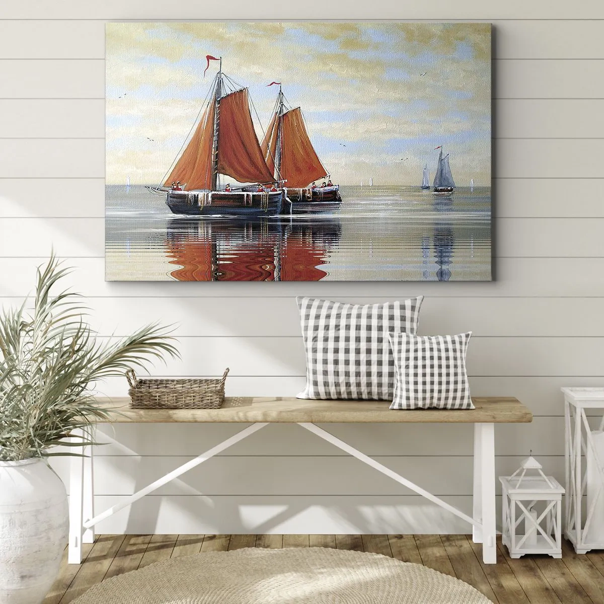 Cuadro sobre lienzo - Impresión de Imagen - Veleros de dos mástiles en aguas tranquilas - 70x50cm - Navega, marinero.... - Decoración de pared moderna para salón y dormitorio ARTTOR