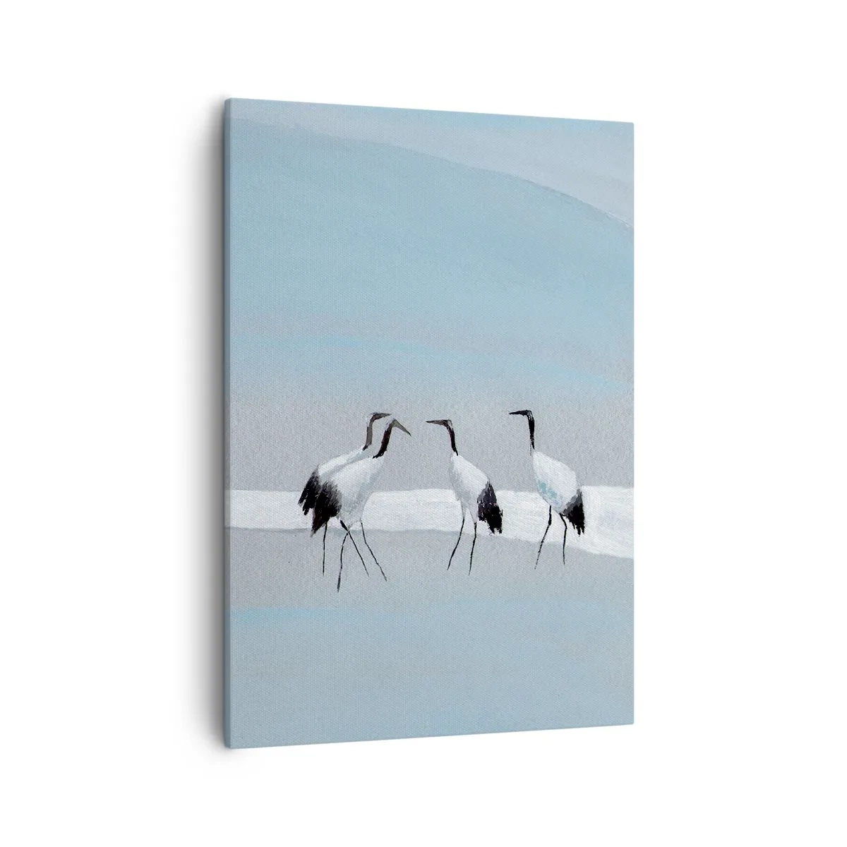 Cuadro sobre lienzo - Impresión de Imagen - Un grupo de grullas contra un cielo azul y el sol naciente. - 50x70cm - Después de un día caluroso - Decoración de pared moderna para salón y dormitorio ARTTOR