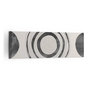 Cuadro sobre lienzo - Impresión de Imagen - Círculos minimalistas en blanco y negro sobre un fondo claro. - 160x50cm - Lo importante es lo que hay entre medias - Decoración de pared moderna para salón y dormitorio ARTTOR