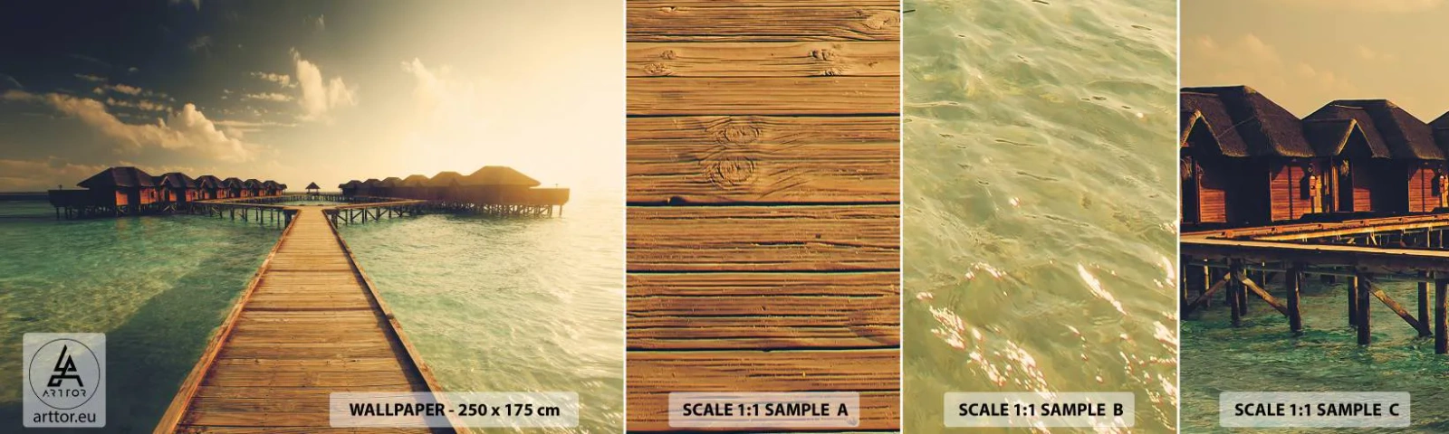 Muestra De Fotomural Standard Eco - Una cálida invitación - Maldivas, Paisaje, Casas en el agua - 100x30 cm