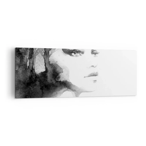 Cuadro sobre lienzo - Impresión de Imagen - Un retrato sutil de una mujer en tonos blanco y negro. - 140x50cm - Hecho de misterio y niebla - Decoración de pared moderna para salón y dormitorio ARTTOR