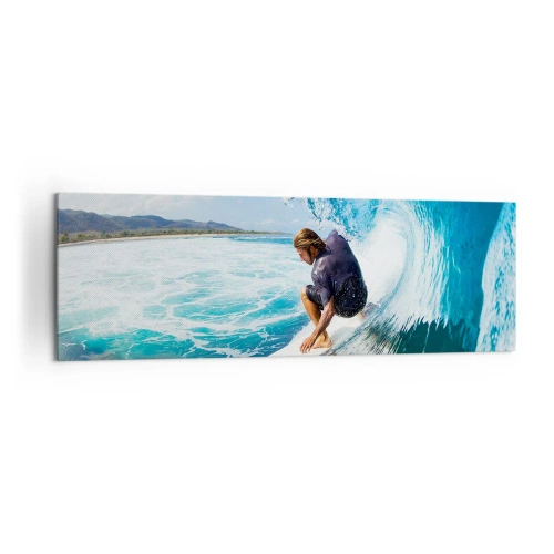 Cuadro sobre lienzo - Impresión de Imagen - Un surfista en una pose dinámica sobre una ola en agua turquesa. - 160x50cm - Bailando con las olas - Decoración de pared moderna para salón y dormitorio ARTTOR