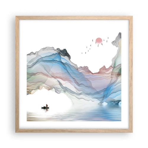 Póster en marco roble claro - Hacia las montañas de cristal - 50x50 cm