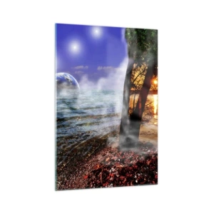 Cuadro sobre vidrio - Impresiones sobre Vidrio - Fantástico paisaje con mar, árboles y puesta de sol. - 70x100cm - Paisaje surrealista - la naturaleza única - Decoración de pared moderna para salón y dormitorio ARTTOR