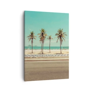 Cuadro sobre lienzo - Impresión de Imagen - Palmeras en la playa con vistas al mar y al cielo azul. - 50x70cm - En la playa - Decoración de pared moderna para salón y dormitorio ARTTOR