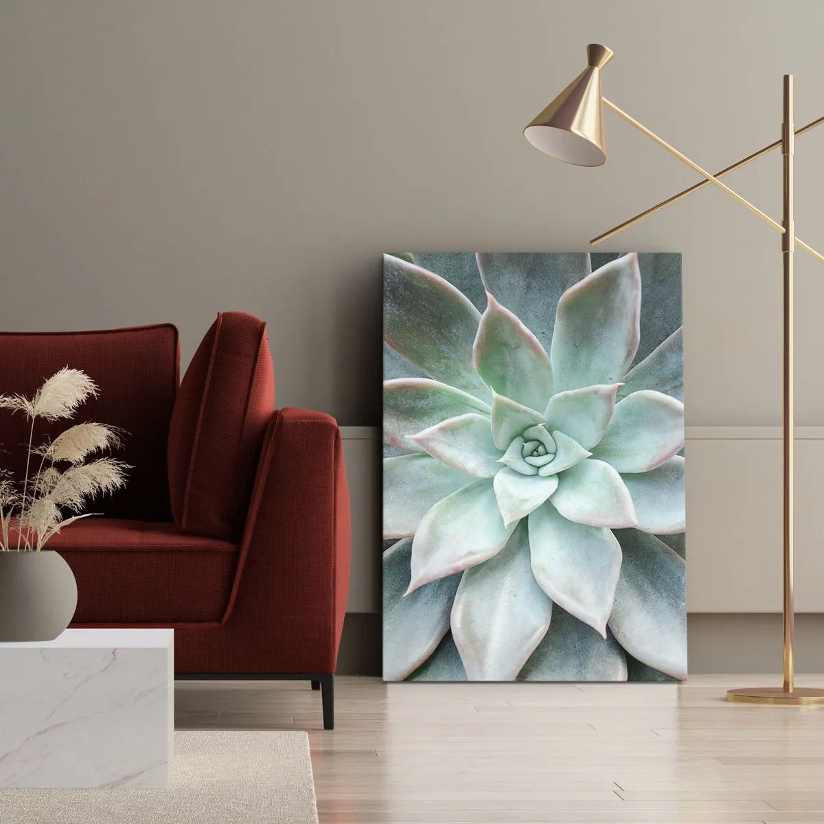 Cuadro sobre lienzo - Impresión de Imagen - Primer plano de una suculenta verde - 50x70cm - El corazón del desierto - Decoración de pared moderna para salón y dormitorio ARTTOR
