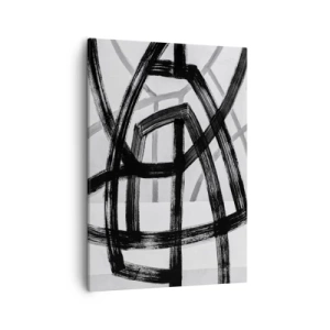 Cuadro sobre lienzo - Impresión de Imagen - Líneas abstractas en blanco y negro que se cruzan sobre un fondo claro - 50x70cm - Construir profundidad - Decoración de pared moderna para salón y dormitorio ARTTOR