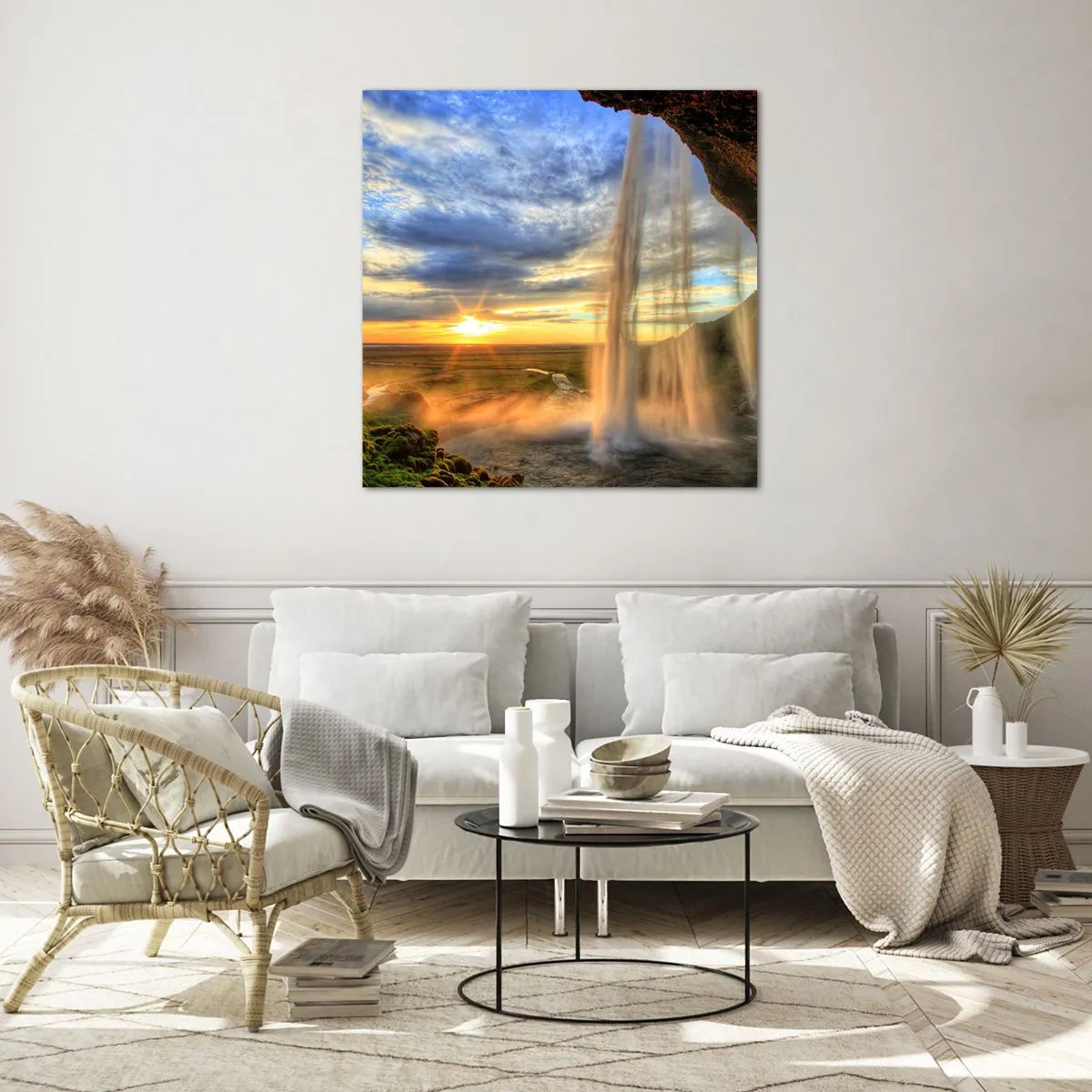 Cuadro sobre vidrio - Impresiones sobre Vidrio - El mundo tras el velo de las gotas - 70x70 cm