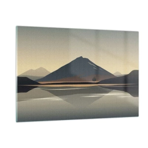 Cuadro sobre vidrio - Impresiones sobre Vidrio - Montañas y lago en tonos cálidos con efecto reflectante. - 120x80cm - Reflejo de espejo - Decoración de pared moderna para salón y dormitorio ARTTOR