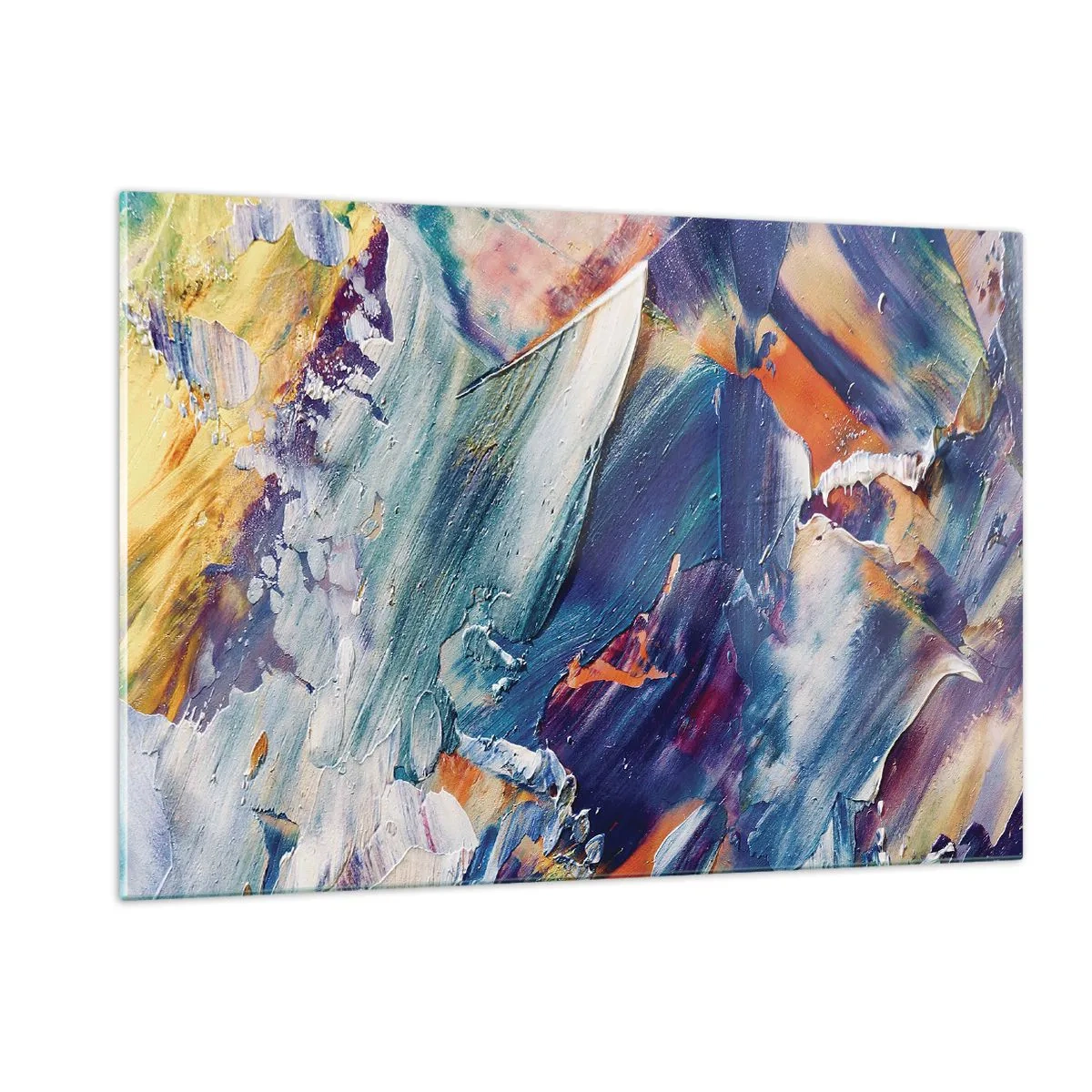 Cuadro sobre vidrio - Impresiones sobre Vidrio - Abstracción dinámica con pinceladas gruesas - 120x80cm - Confusión de colores - Decoración de pared moderna para salón y dormitorio ARTTOR