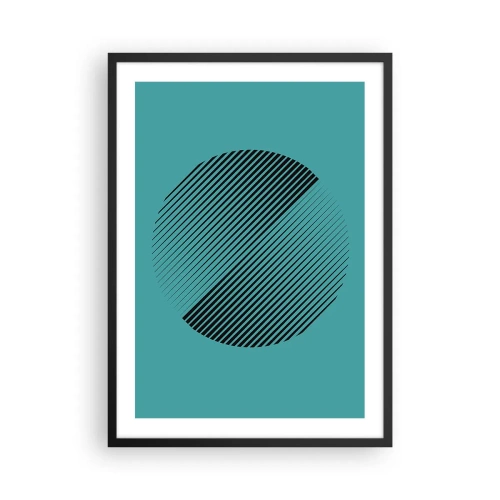 Póster en marco negro - Gráfico circular minimalista con líneas sobre un fondo turquesa. - 50x70cm - El círculo: una variación geométrica - Decoración de pared moderna para salón y dormitorio ARTTOR