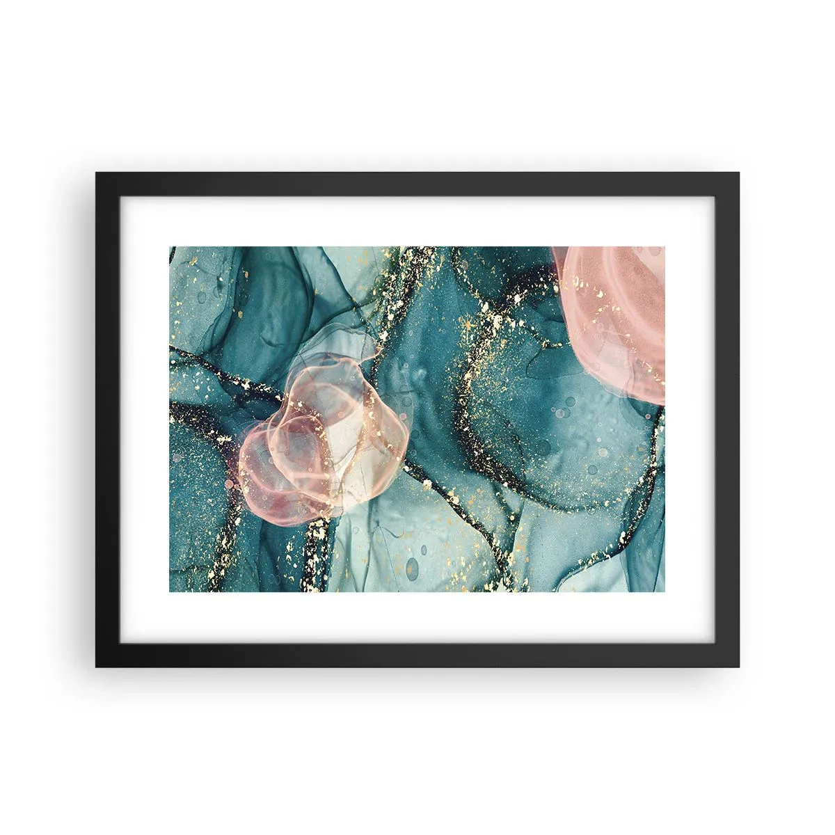 Póster en marco negro - Seda azul, tul rosa - 40x30 cm